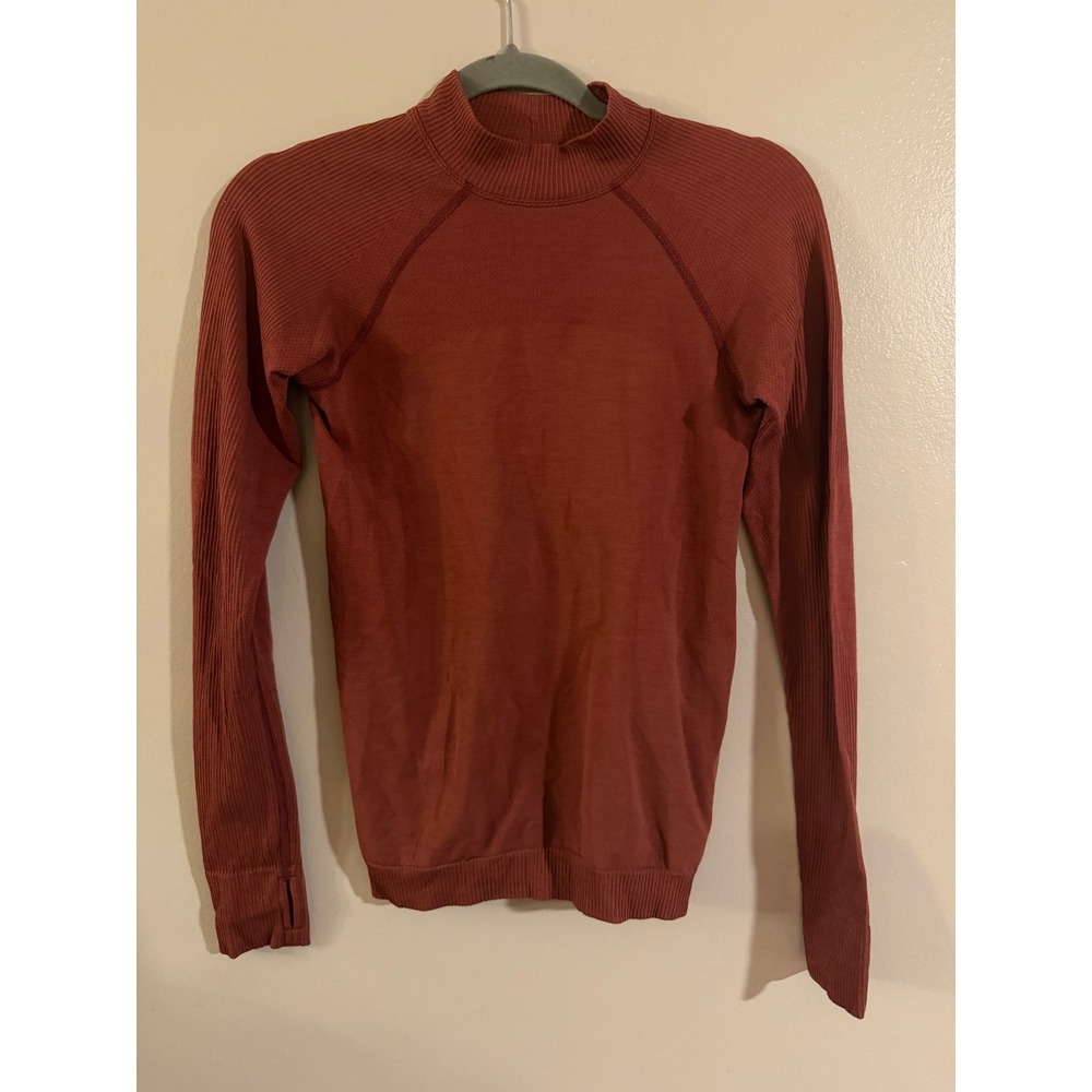 Lululemon Rest Less Pullover Rust Terracotta Wool Blend Mock Neck Top Small